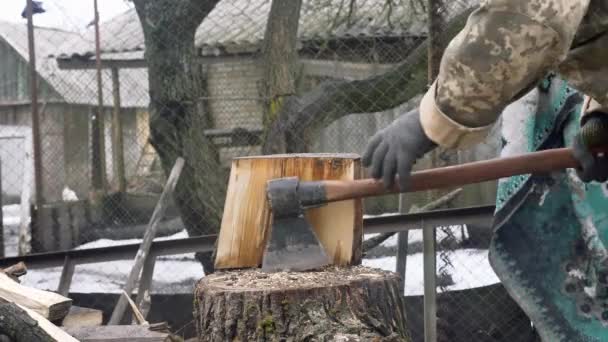 木材を斧で切り刻むルンベルジャック — ストック動画
