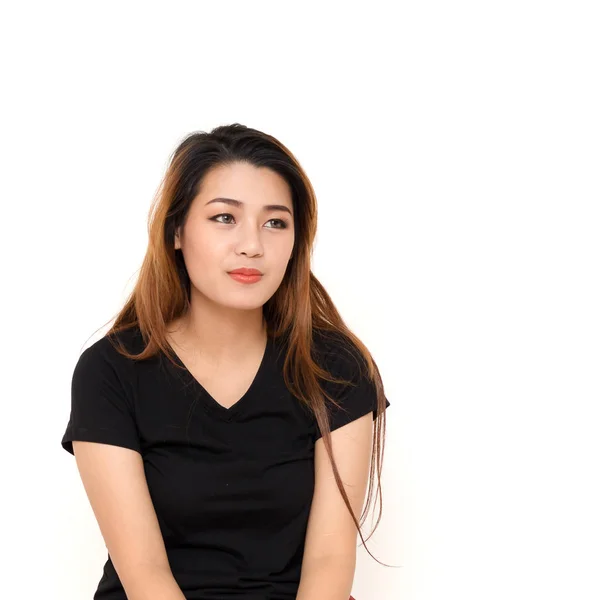 Mulher asiática em t-shirt preta — Fotografia de Stock