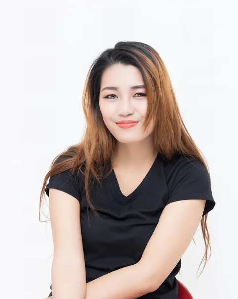 Asyalı kadın siyah t-shirt — Stok fotoğraf