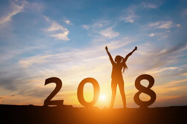 Mutlu yeni yıl 2018 kadınla silüeti