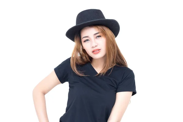 Asijské žena v černé tričko — Stock fotografie