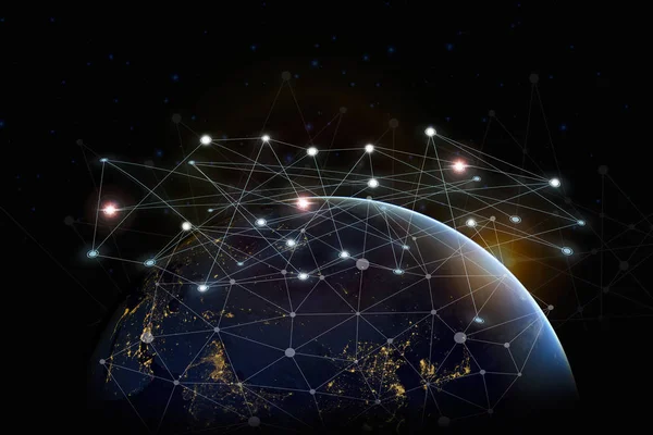 Ağ çizgi nokta üzerinde karanlık ve Internet ağ