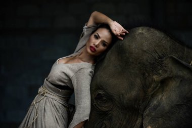 Güzel kadınlar ve filler doğada portre sanatı