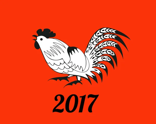 White rooster on red background — Stock Vector