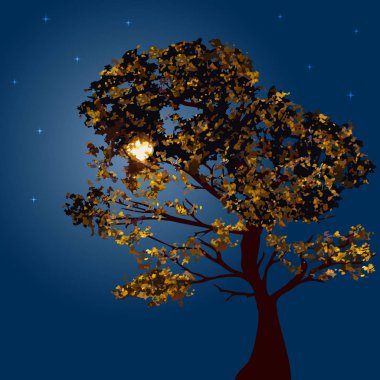 Bir arka plan ay gecesinde sonbahar ağacı