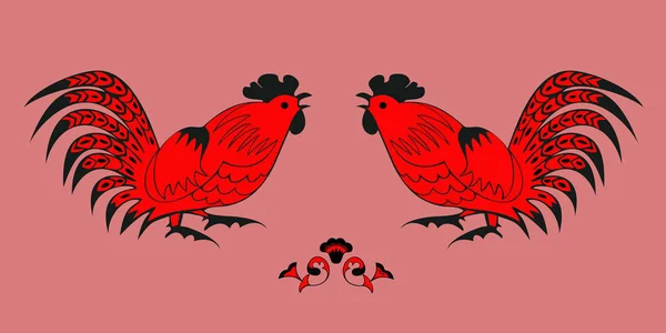 Lucha de gallos sobre fondo rojo — Archivo Imágenes Vectoriales