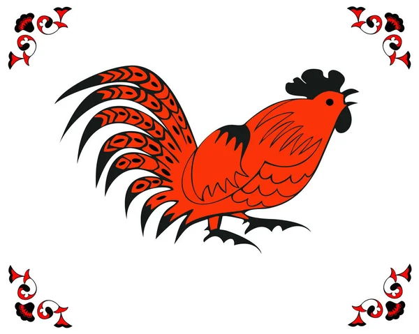 Polla roja en un estilo folclórico — Vector de stock