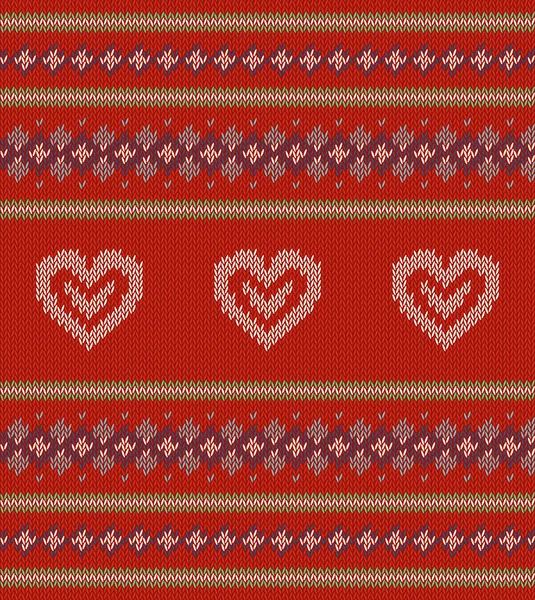 Полосатый узор с белыми сердцами на красном фоне — стоковый вектор