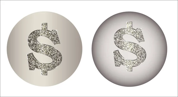 Set van dollar gemaakt van metaal met glitters in twee varianten — Stockvector