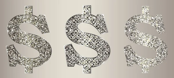 Dólares feitos de metal com brilho em três variações . — Vetor de Stock