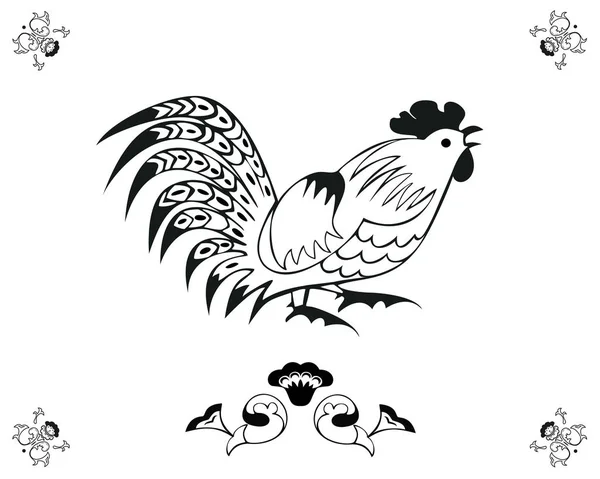 Monochrome cock in folk style — Stock Vector