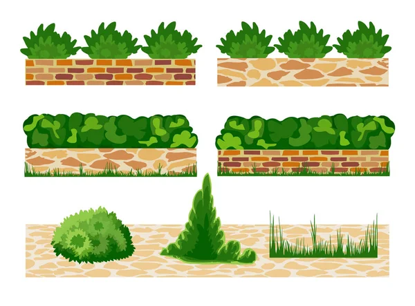 Verschiedene Möglichkeiten von Mauerwerk und Gartenpflanzen. — Stockvektor