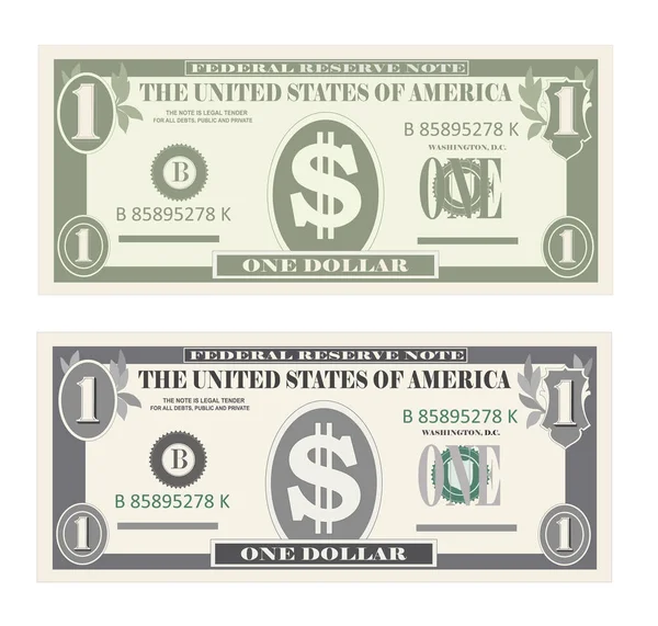 Etats-Unis monnaie bancaire, symbole de trésorerie 1 billet d'un dollar . — Image vectorielle