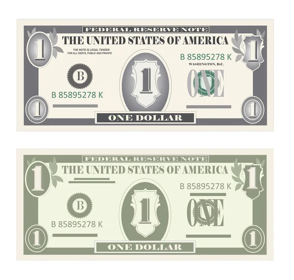 Jogo de dinheiro, notas de papel um dólar . — Vetor de Stock