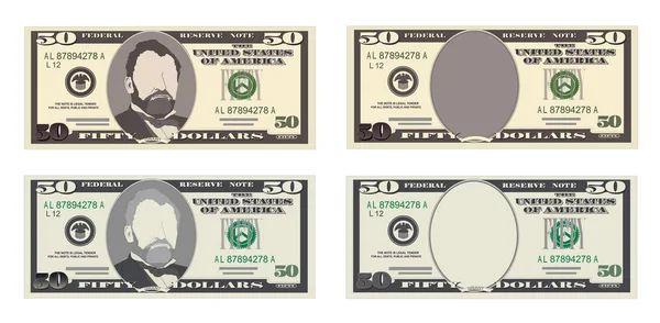 US-Bankenwährung, Bargeldsymbol 50-Dollar-Schein. — Stockvektor