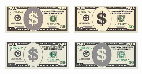 ΗΠΑ τραπεζικών νομισμάτων, μετρητών σύμβολο 50 δολάρια νομοσχέδιο. — Διανυσματικό Αρχείο