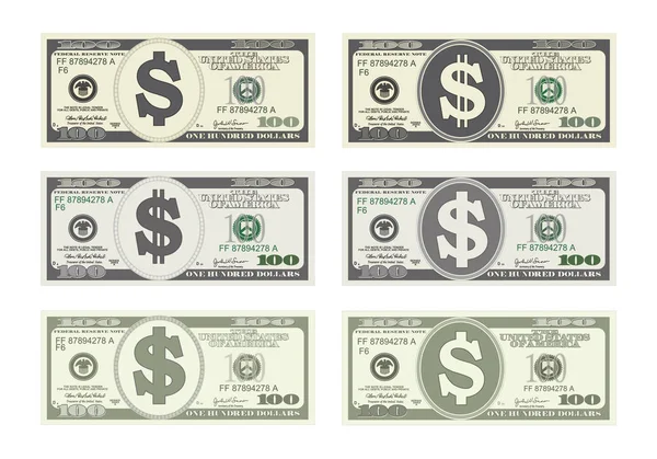 Facture cent dollars en six options . — Image vectorielle