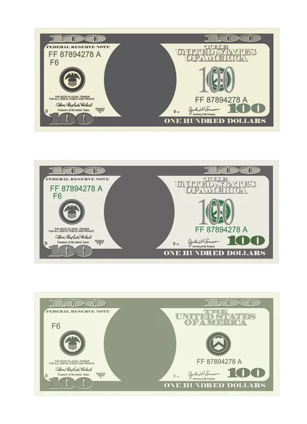 Bill honderd dollar in drie opties. — Stockvector