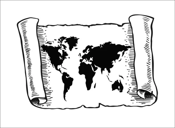 오래 된 파피루스 종이에 세계 지도 — 스톡 벡터
