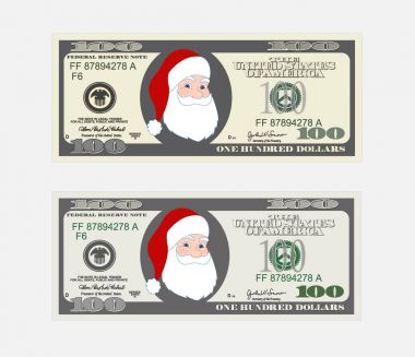 Tasarım şablonu 100 dolarlık banknot Noel Baba ile.