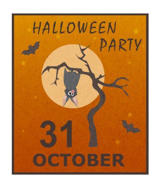 Dolunay arka plan üzerinde kuru bir ağaç üzerinde asılı şirin gri yarasa.