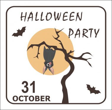 Dolunay arka plan üzerinde kuru bir ağaç üzerinde asılı şirin gri yarasa.