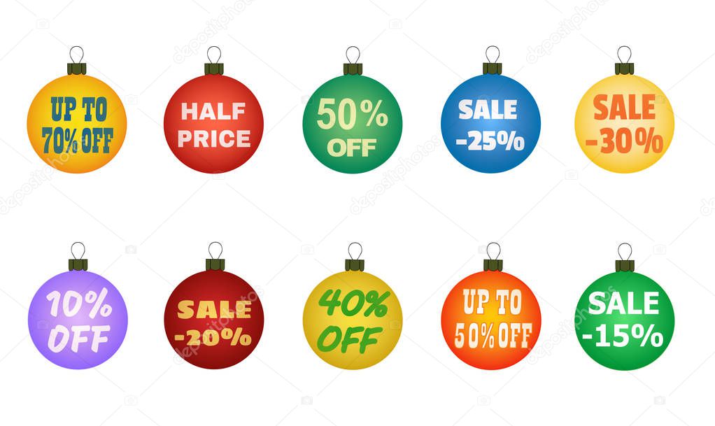 Christmas balls with promotional offers.