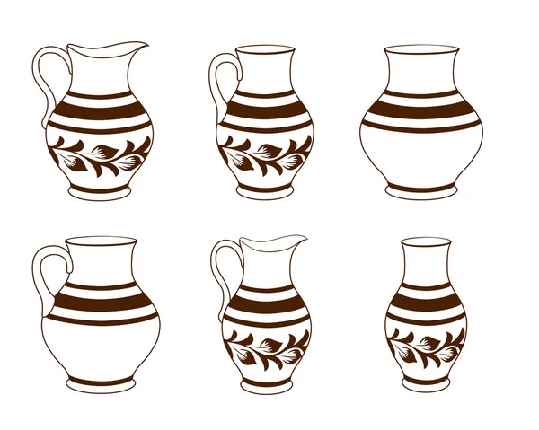 Set di stoviglie in ceramica nei colori marrone e bianco . — Vettoriale Stock