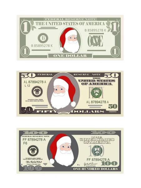 Set natalizio di dollari in varie denominazioni . — Vettoriale Stock