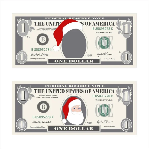 Tasarım şablonu bir dolarlık banknot Noel Baba ile.