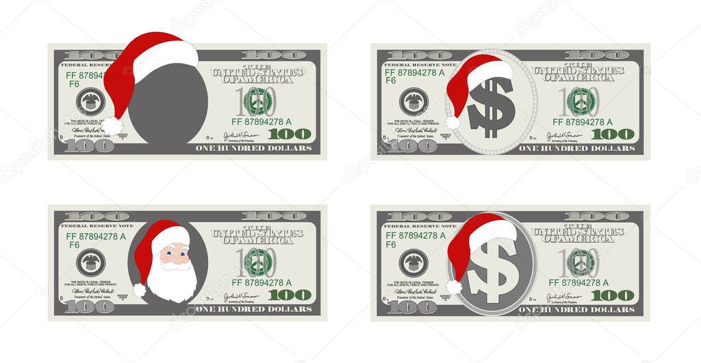 Design template 100 Dollars Banknote with Santa Claus.
