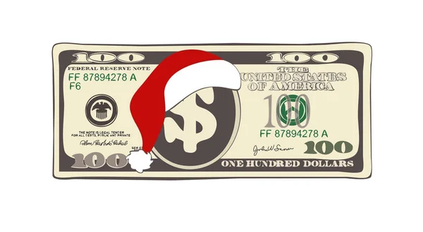 Kerst 100 dollar in platte cartoon stijl. — Stockvector