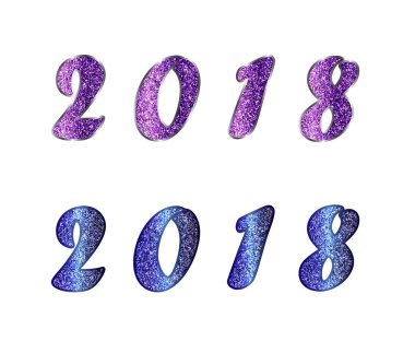Glitter etkisi ile 2018 kümesi. Noel vektör çizim. Işıltı ametist ve safir taklit. 