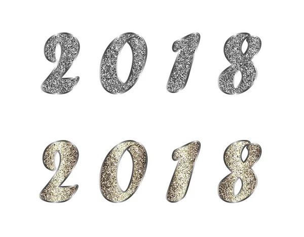 Set Van 2018 Met Glitter Effect Kerst Vectorillustratie Van Zilver — Stockvector