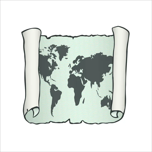 아쿠아 마린 배경에 세계 지도와 양피지 종이. — 스톡 벡터