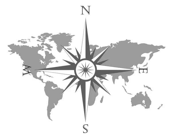 Ilustracja wektorowa mapa świata z róża wiatrów, Nawigacja compass. — Wektor stockowy