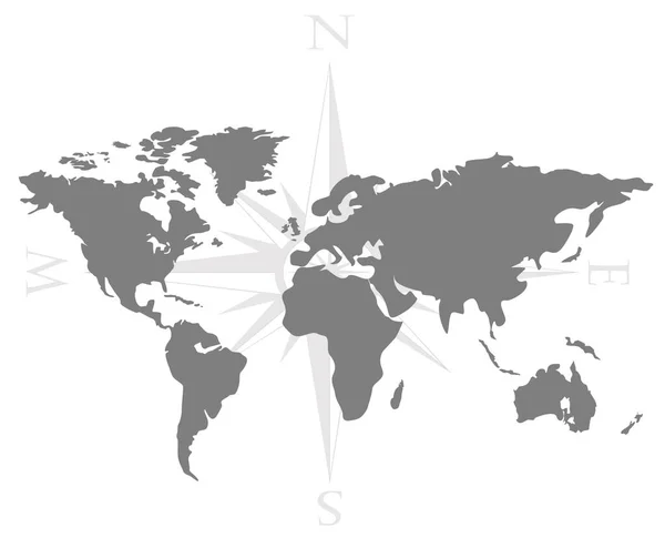 Ilustracja wektorowa mapa świata z róża wiatrów, Nawigacja compass. — Wektor stockowy
