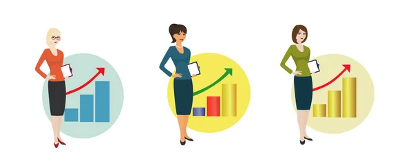 Femme d'affaires sur fond de graphique montrant les entreprises en croissance . — Image vectorielle