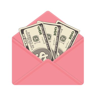 Yüz dolarlık banknotlar açık pembe zarf içinde. 