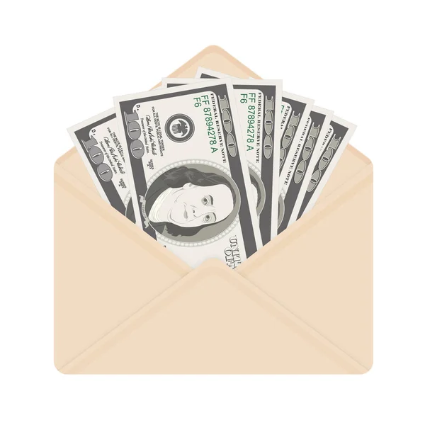 Banking Valuta Open Beige Envelop Honderd Dollar Bills Als Geschenk — Stockvector