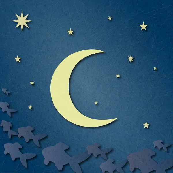 Blå Himmel Med Stjärnor Stora Ljusa Månen Fantasy Moln Form — Stockfoto