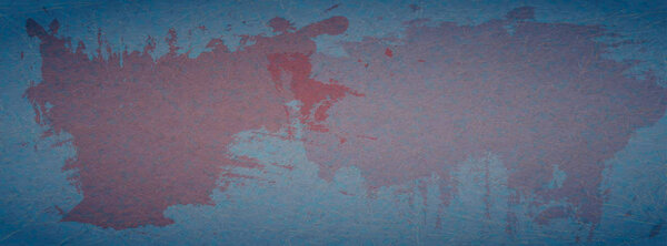 Grunge, scratched blue background with red spots of paint. Illustration of abstract textured backdrop with marble paper effect. Perfect for Facebook cover, your text and other design elements.
