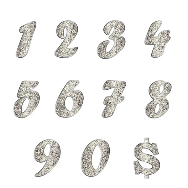 Ensemble de chiffres dorés clairs, icône dollar en argent, platine, or, autres métaux . — Image vectorielle