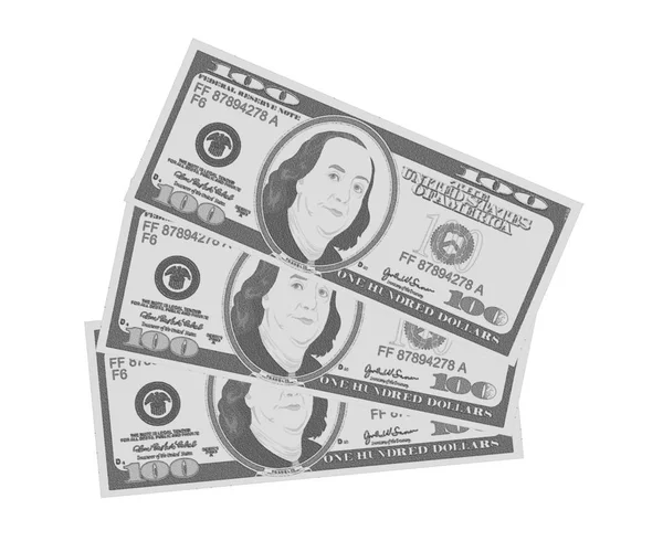 Vista de cerca de billetes de cien dólares americanos en variante monocroma, blanco y negro . — Foto de Stock