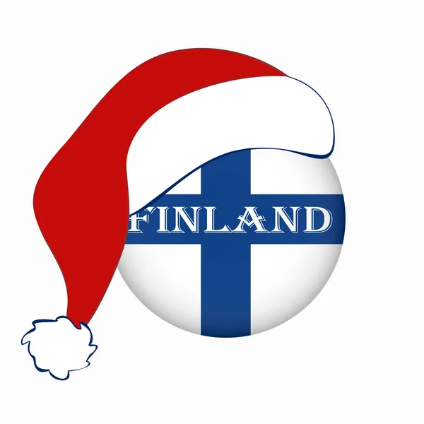 Vánoční vlajka Finska v kruhovém tvaru, Helsinky. Izolovaný finský prapor s kloboukem Santa Clause. — Stockový vektor