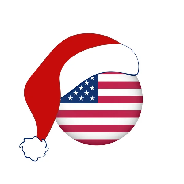 Drapeau de Noël des USA en forme de cercle. Bannière américaine isolée avec chapeau du Père Noël . — Image vectorielle