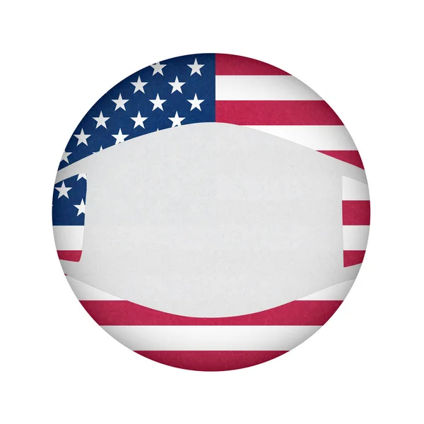 Maske auf der Flagge Amerikas im Kreis, Coronavirus. Amerikanisches Banner, Schutz vor Viren, covid-19. — Stockvektor