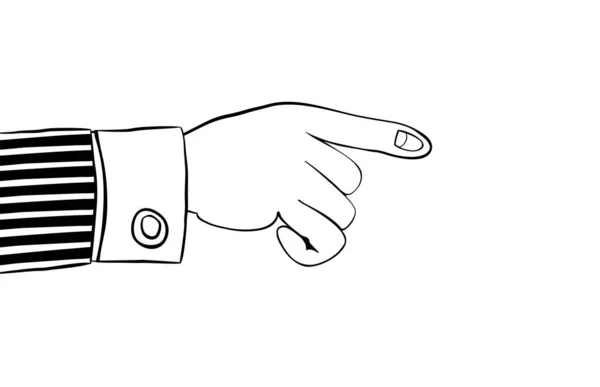 Apuntando el dedo, la mano humana indica algo importante, aislado en blanco . — Vector de stock