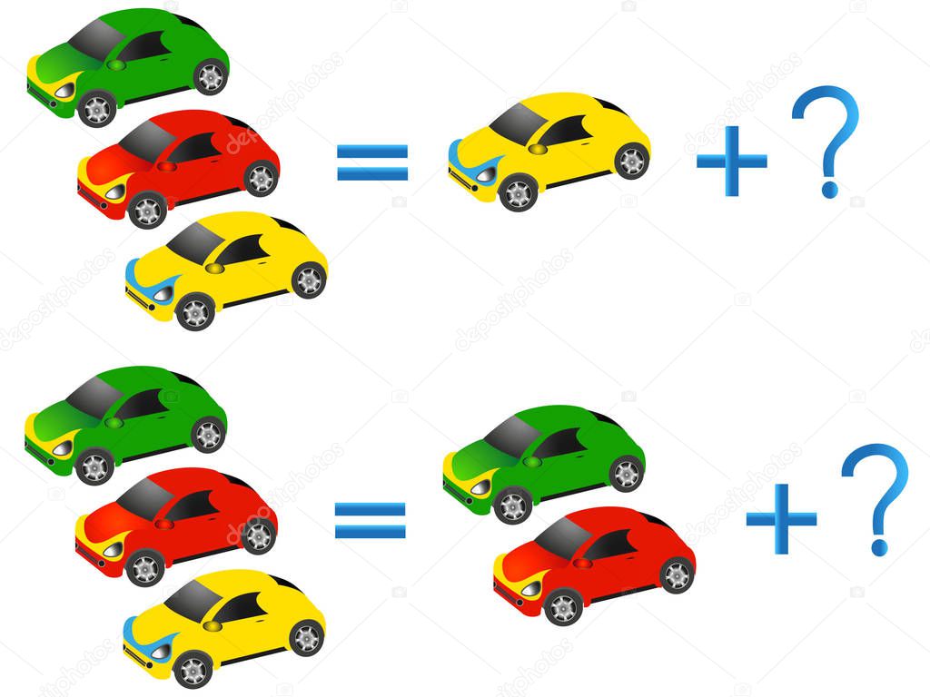 Educational games for children on the composition of the three, example with cars.