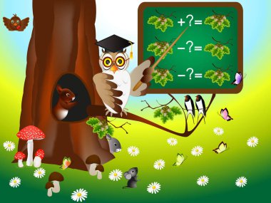 Educational games for children with owl teacher. clipart